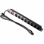 Блок электрических розеток Toten PD.0604.9000 для шкафов, 6 розеток Schuko, 19", длина кабеля 3 м.